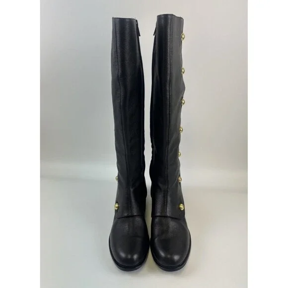 Michael Michael Kors Maisie Knee High Boot Black Leather Pebbled Gold Button 7.5 - Picture 3 of 15